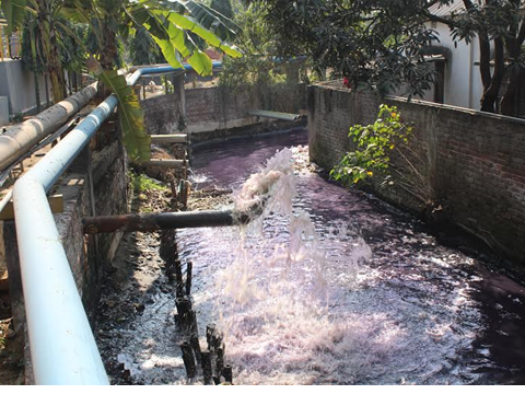 The saying is you can tell what colour is fashionable in the west by looking at the color of the river in the east. This river is purple from the dyes and chemicals being released by all the factories surrounding Gazipur.