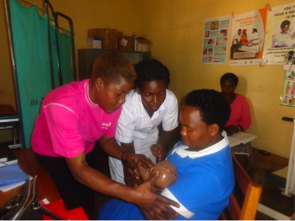 Health care workers receive specialized training on maternal and newborn care. Photo courtesy of Amref Health Africa in Uganda