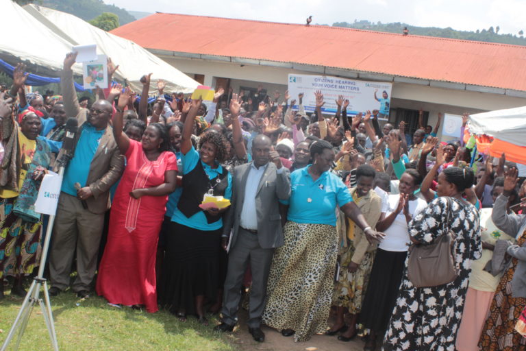 Residents of the Kabale District take part in a community dialogue. Photo courtesy of White Ribbon Alliance of Uganda