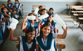 9th Standard students of during distribution of Anandi Eco+ 100% Compostable Sanitary Pads (Ulwe, Maharashtra)